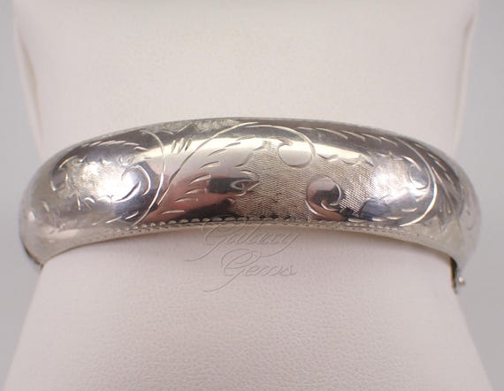 Vintage Sterling Silver Bangle Bracelet: Estate Etched Stackable Cuff Jewelry Gift