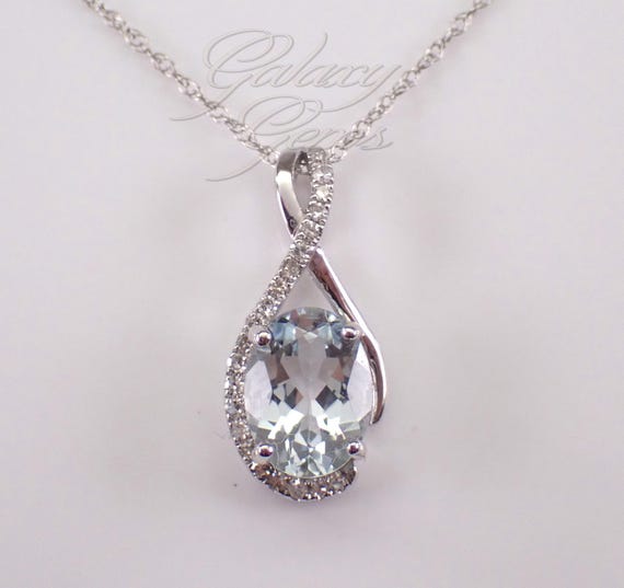 Aquamarine and Diamond Pendant and Chain - White Gold Choker Charm Necklace
