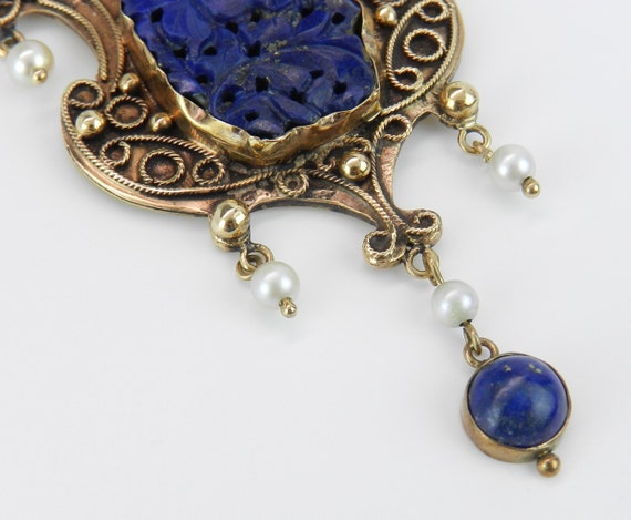 1890s Edwardian Lapis Lazuli Pendant - 14K Yellow… - image 4