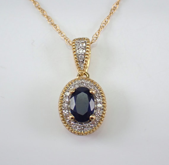 Genuine Sapphire and Diamond Necklace, Solid Yellow Gold Gemstone Pendant and Chain, September Birthstone Fine Jewelry