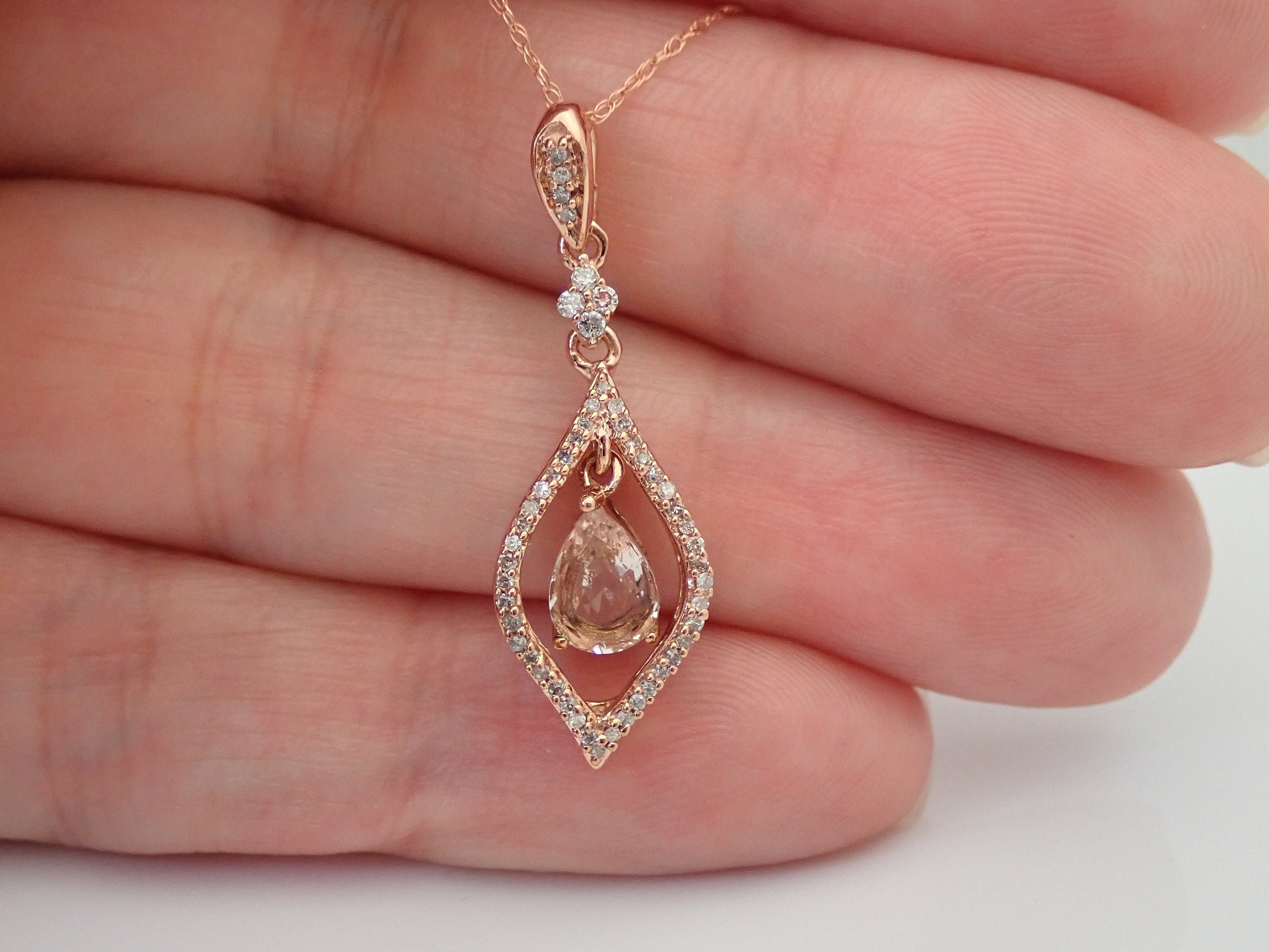 Morganite and Diamond Teardrop Dangle 