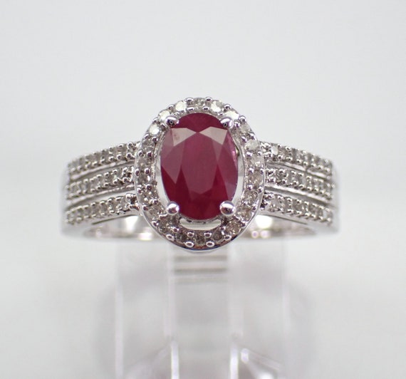 Ruby and Diamond Engagement Ring - White Gold Multi Row Promise Band - July Birthstone Bridal Fine Jewelry Gift