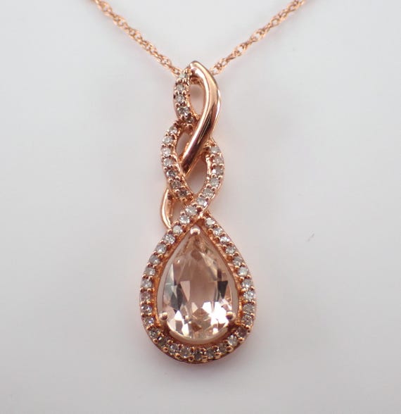 Morganite and Diamond Necklace 10K Rose Gold Chain Included Morganite and Diamond Necklace 10K Rose Gold Chain Included