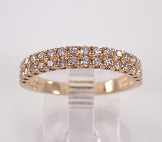 Yellow Gold Diamond Wedding Ring - Multi Row Anniversary Band - Stackable Bridal Fine Jewelry Gift