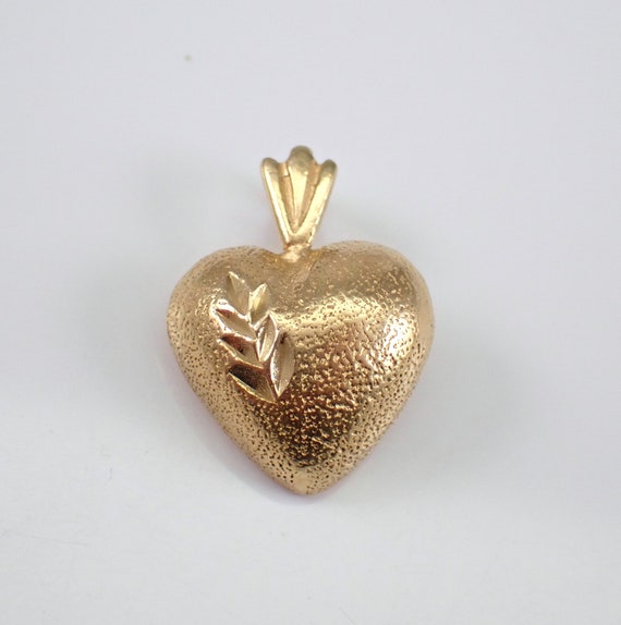 Vintage Solid 14K Yellow Gold Heart Charm, Estate Small Puffy Heart Pendant for Charm Bracelet or Necklace