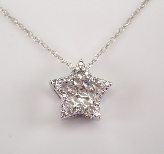 14K White Gold Diamond STAR Pendant - Dainty Celestial Drop Necklace -Thin 18 Chain Petite Charm - Birthday Jewelry Gift for Daughter
