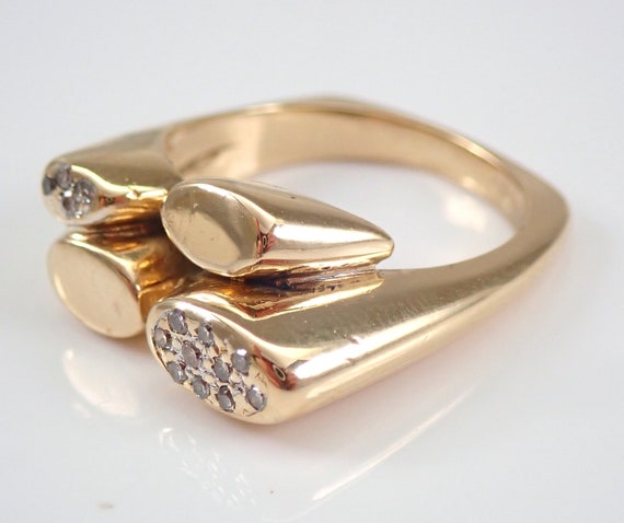Vintage 14K Yellow Gold Diamond Ring, Unique Clus… - image 6