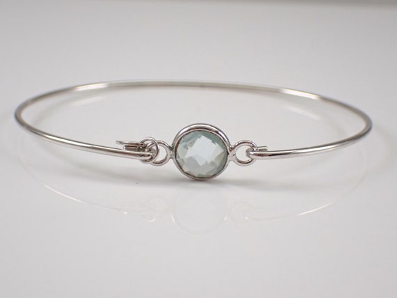 Green Amethyst Bangle Bracelet - Sterling Silver Prasiolite Gemstone Jewelry - Unique Flexible Cuff
