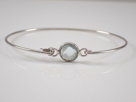 Green Amethyst Unique Flexible Bangle Bracelet - Sterling Silver Gemstone Jewelry