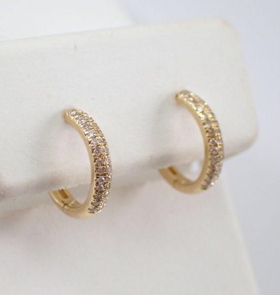 14K Gold Mini Diamond Hoop Huggie Earrings - Genuine Little Diamond Huggies