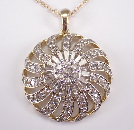 Yellow Gold Diamond Flower Necklace: Large Cluster Charm Pendant and Chain