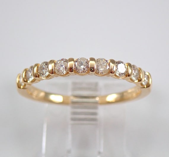 Solid 14K Yellow Gold Diamond Wedding Ring - Stackable Bridal Anniversary Band