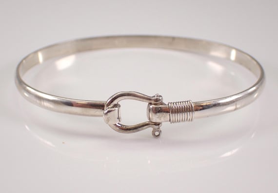 Vintage Sterling Silver Bangle Bracelet - Belt Buckle Style Estate Cuff