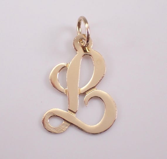 Vintage 14k Yellow Gold L Initial Pendant Charm, Script Letter for Necklace or Bracelet