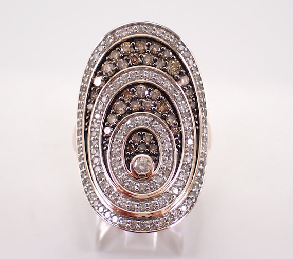 Fancy Brown Diamond Cocktail Ring, 14K Rose Gold Modern Halo Setting, GalaxyGems Bridal Fine Jewelry Gift