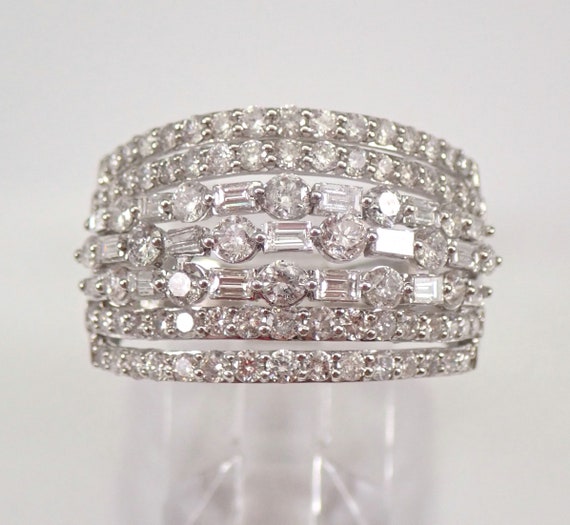 Platinum Diamond Anniversary Band, Wide Multi Row Wedding Ring, Chunky Bridal Fine Jewelry Gift