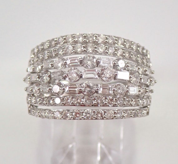 Platinum 2 ct Diamond Anniversary Band, Wide Multi Row Diamond Wedding Ring