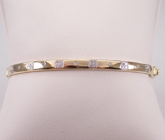 Yellow Gold Diamond Bangle Bracelet, Unique Stackable Statement Cuff, Bridal Fine Jewelry Gift