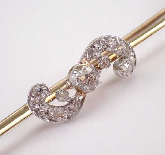 Antique Old Miner Diamond Stick Pin - Art Deco Platinum and 14K Yellow Brooch - 1920s Genuine Fine Jewelry Gift