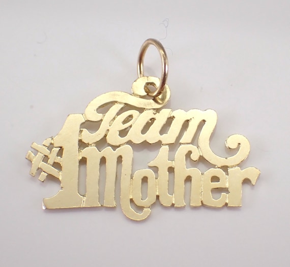 Vintage "#1 Team Mother" Charm, Antique 14K Yellow Gold Pendant for Necklace or Bracelet