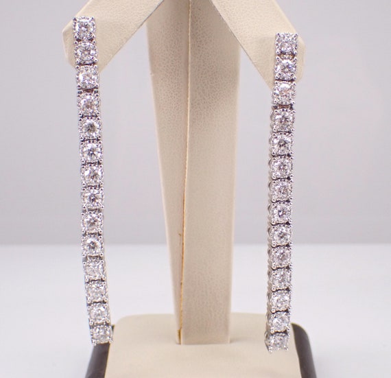 5.75ct Diamond Tennis Earrings - 14K White Gold Long Dangle Drops - Unique Fine Jewelry Anniversary Gift