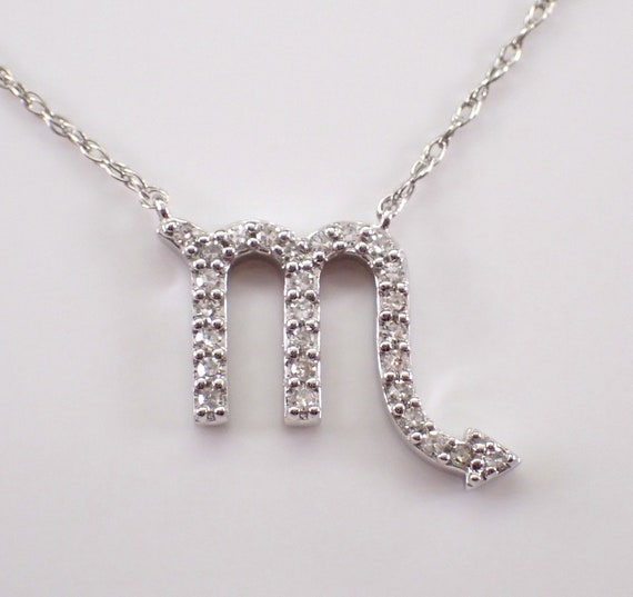White Gold Scorpio Sign Diamond Necklace - Zodiac Astrology Station Charm Pendant and Chain - Unique Dainty Jewelry Gift