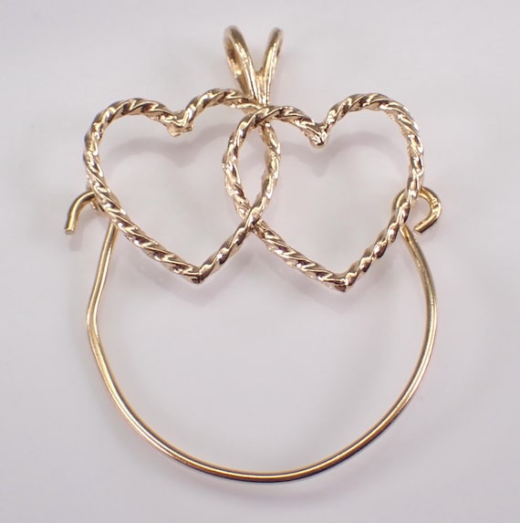 Vintage 14K Yellow Gold Charm Holder: Estate Double Heart Pendant for Necklace