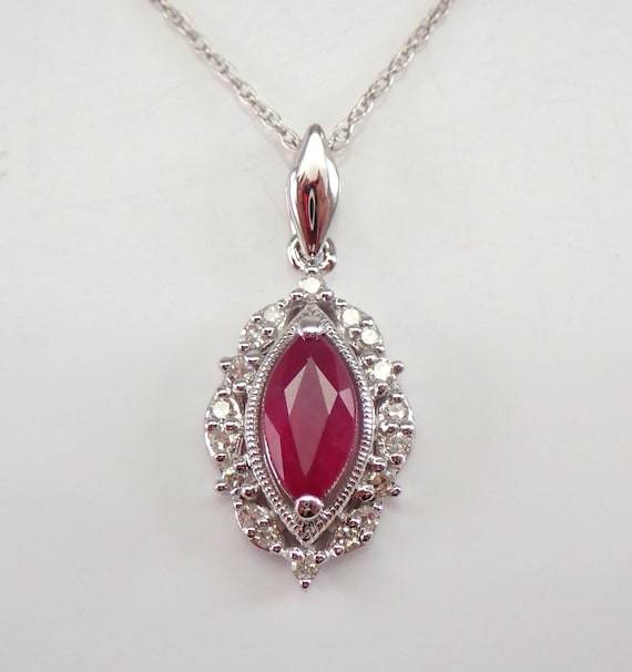 Ruby and Diamond Pendant, 14K White Gold Dainty Charm Necklace, July Birthstone Jewelry Gift