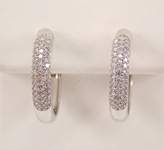 White Gold Diamond Hoop Earrings Diamond Hoops Huggies Gift Modern Design