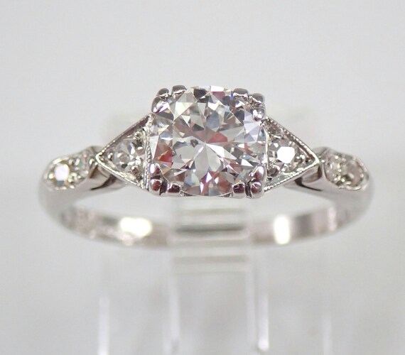 Antique Art Deco Platinum Old European Diamond Engagement Ring Size 5.5 FREE SIZING