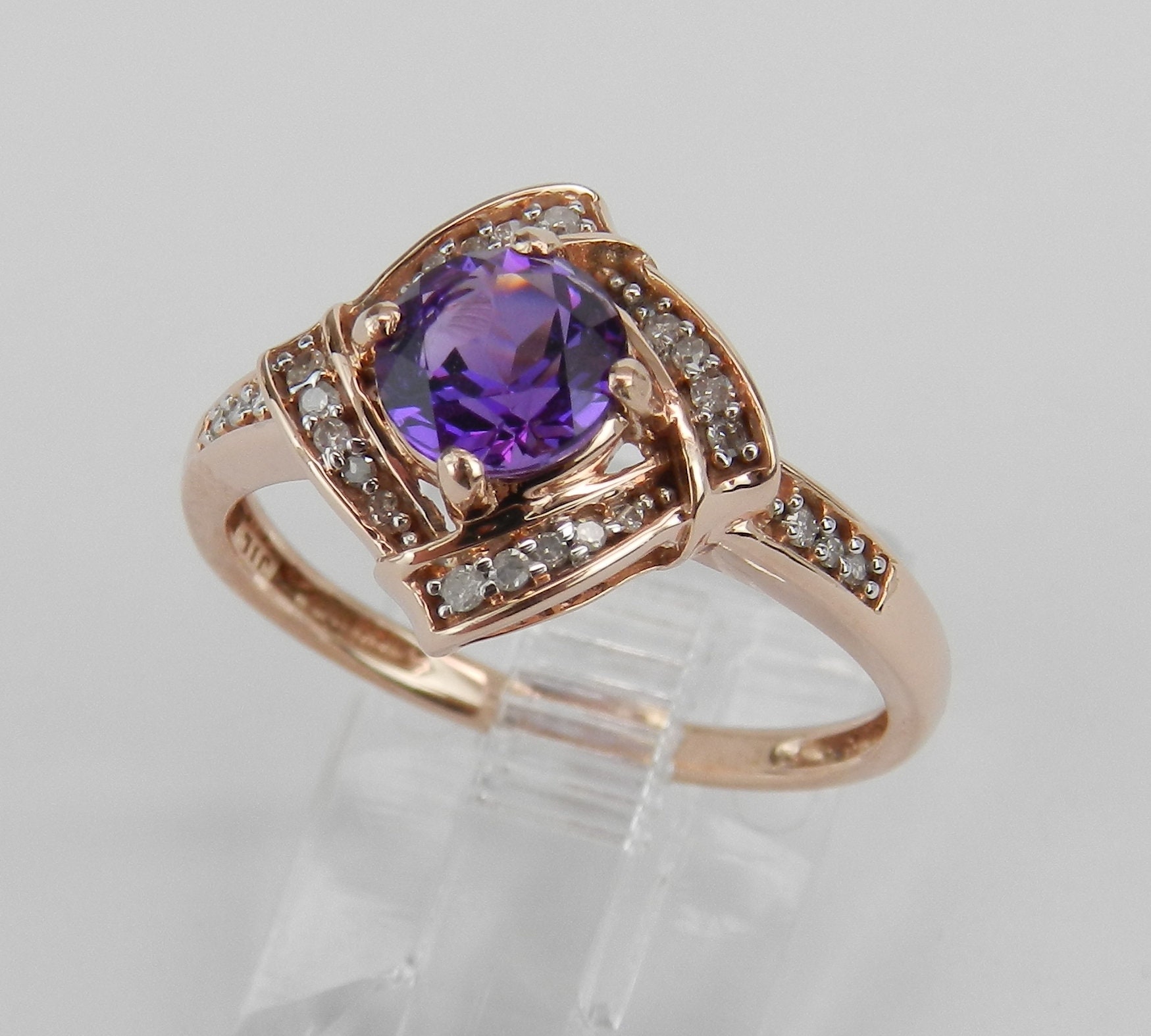 SALE PRICE! Amethyst and Diamond Engagement Ring Promise Halo Ring Rose ...