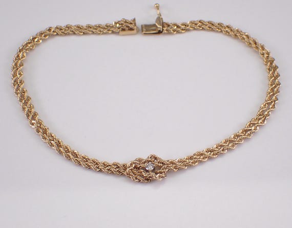 Estate 14K Yellow Gold Diamond Rope Chain Bracelet - Vintage Double Row Strand Layering Link