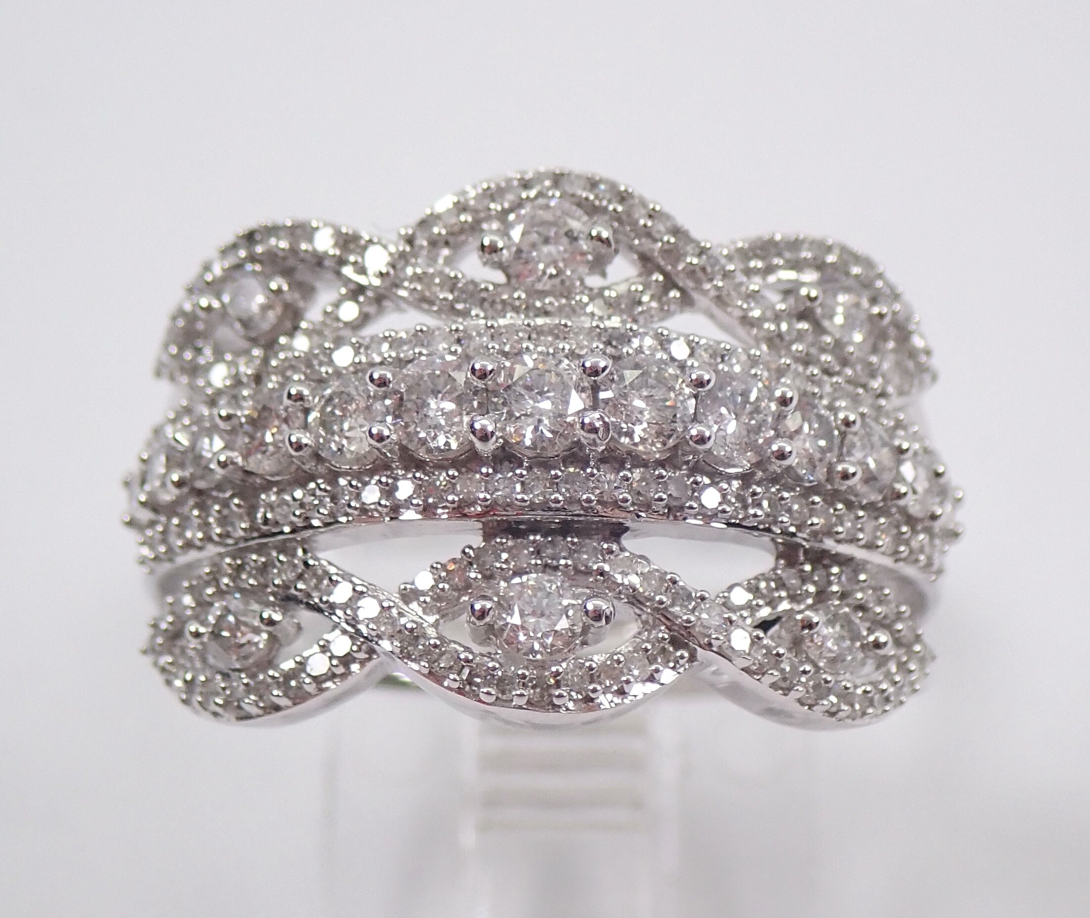 White Gold 1.00 ct Diamond Anniversary Ring Multi Row Stackable Wedding