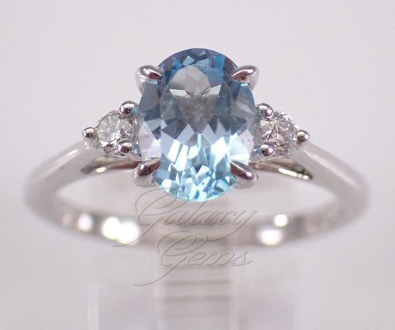 Sterling Silver Diamond and Blue Topaz Engagement Ring: Dainty Gemstone Promise Band