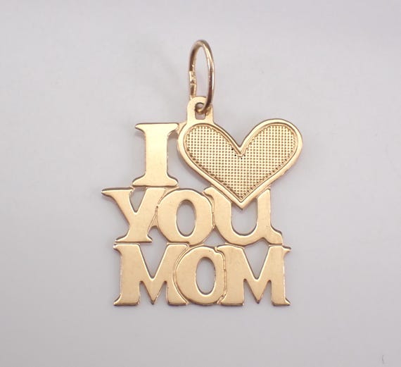 Vintage 14K Yellow Gold Heart Charm Pendant - Estate I Love Mom Fine Jewelry Gift