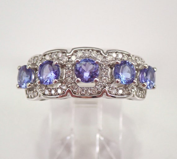 Tanzanite and Diamond Ring, Solid White Gold Wedding Anniversary Band