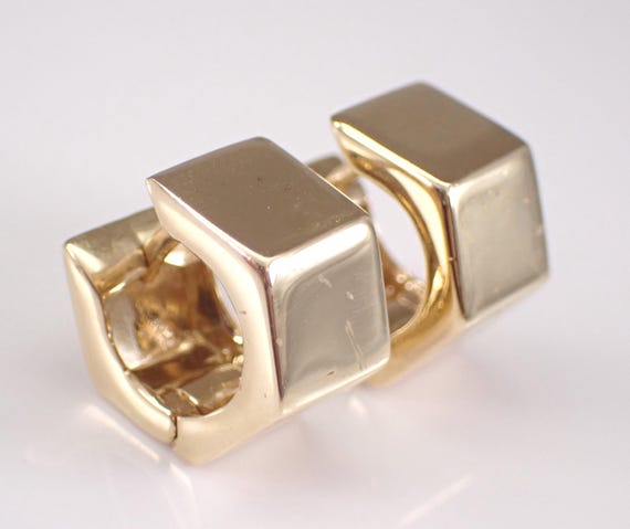 Vintage 14K Yellow Gold Hexagon Hoop Earrings: Unique Square Cube Hoops