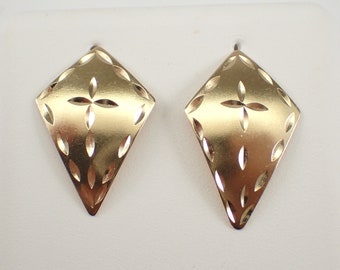 Vintage 14K Yellow Gold Kite Shape Earrings - Cross Shield Stud Design