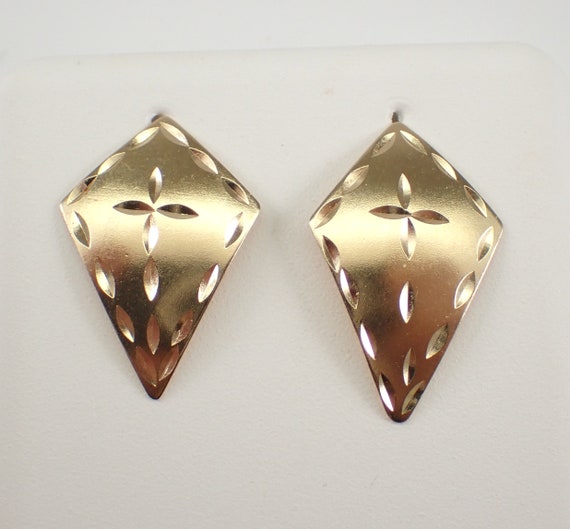 Vintage 14K Yellow Gold Kite Shape Earrings - Cross Shield Stud Design