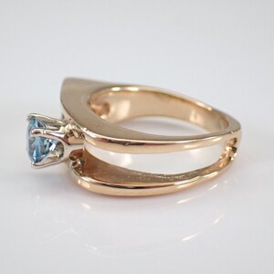 80s Vintage Blue Topaz Pinky Ring - 14K Yellow Gold Solitaire Setting - Unique Gemstone Fine Jewelry Gift image 6