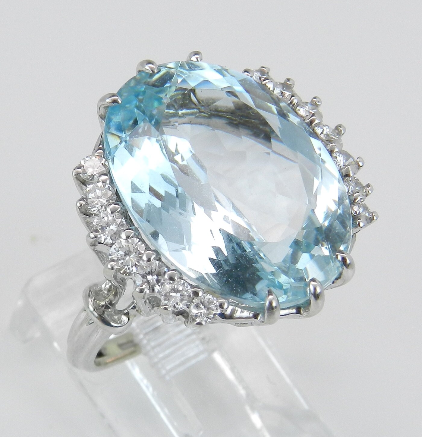 Antique Aquamarine Ring, Aquamarine and Diamond Ring, Vintage Aqua Ring