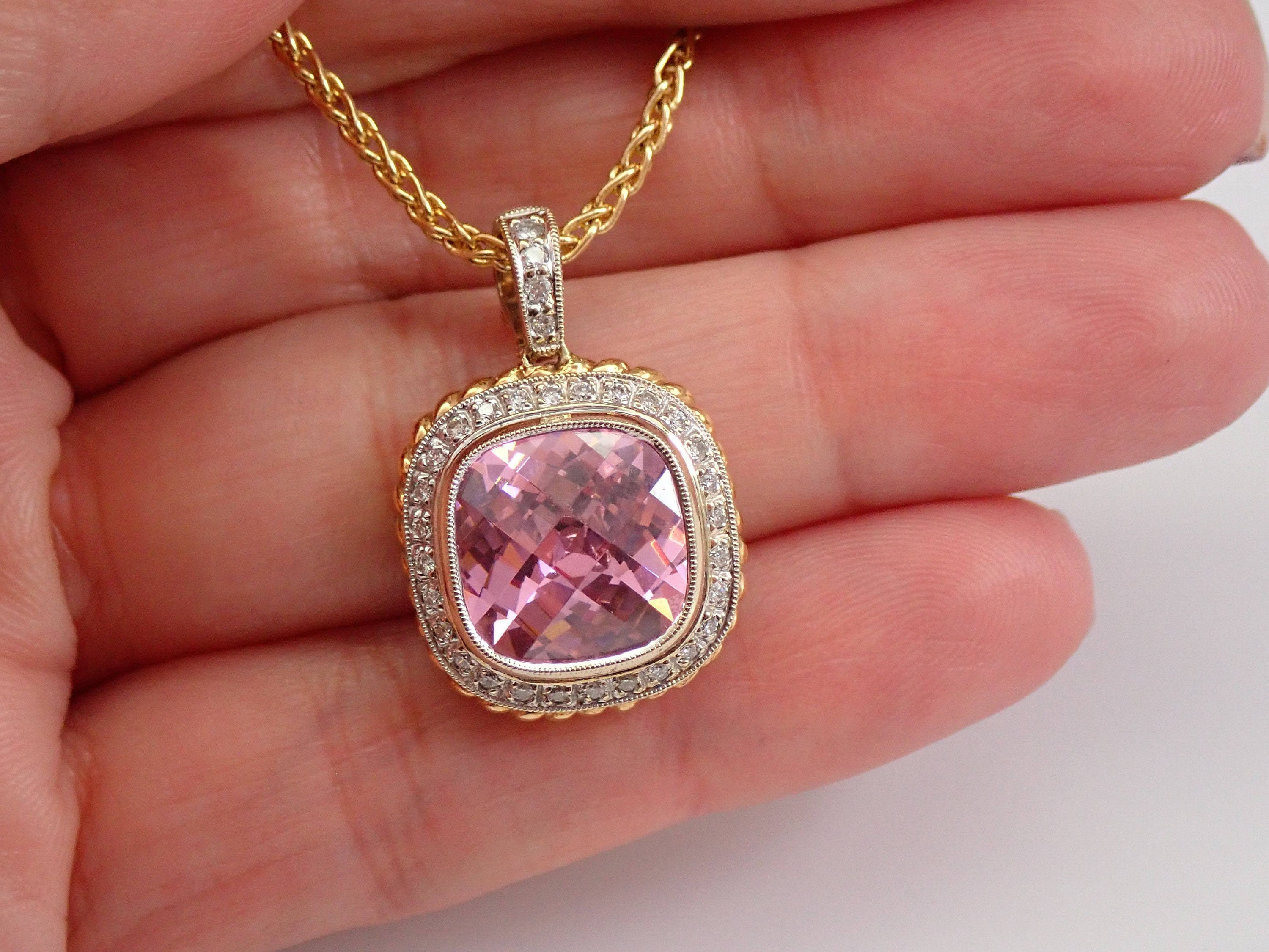 Halo Heart Cut Pink Pendant Necklace – shine of diamond