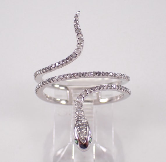 14K White Gold Diamond Snake Ring - Wrapround Multi Row Band - Serpent Animal Fine Jewelry Gift