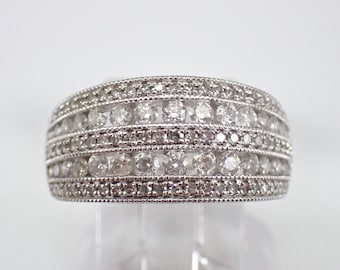 White Gold Diamond Wedding Ring - Multi Row Anniversary Band - GalaxyGems Bridal Fine Jewelry Gift