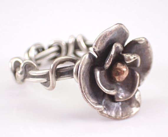 Sterling Silver Dogwood Flower Designer Ring - Estate Vintage Sherry Tinsman Band