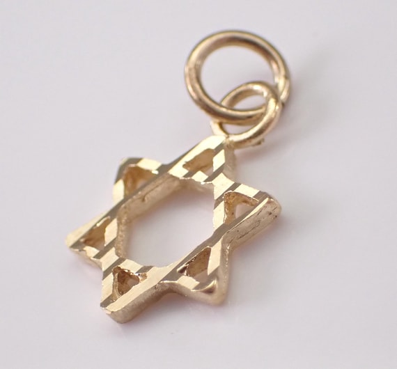 Vintage 14K Yellow Gold Star of David Charm Pendant - Jewish Religion Mini Judaica Jewelry for Necklace or Bracelet