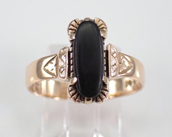 Edwardian Onyx Ring, 14K Yellow Gold Solitaire Band, Unique Victorian Fine Jewelry Gift