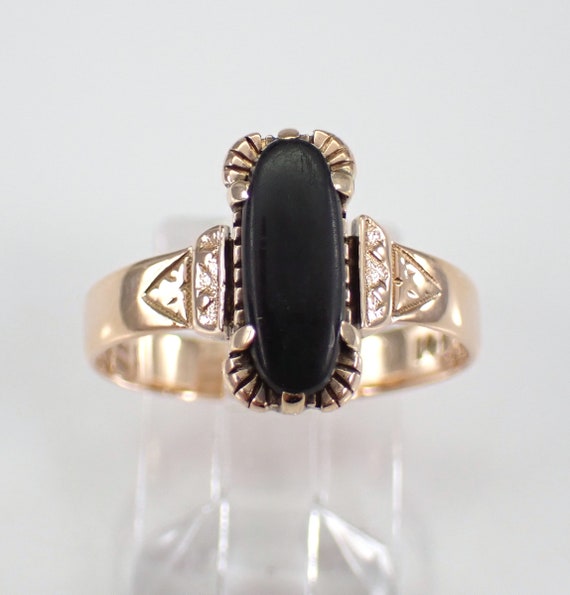 Edwardian Onyx Ring, 14K Yellow Gold Solitaire Band, Unique Victorian Fine Jewelry Gift