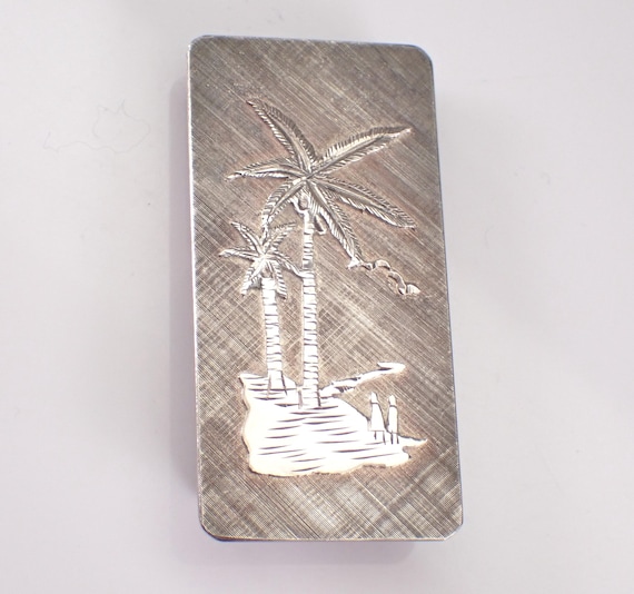Vintage Sterling Silver Money Clip: Palm Tree Beach Design Fine Jewelry Gift