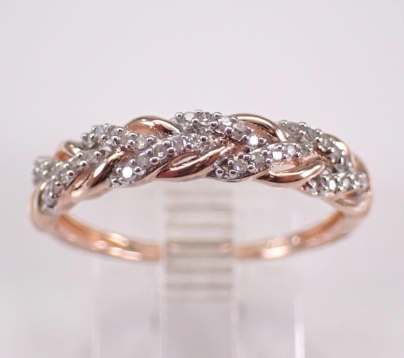 Rose Gold Diamond Wedding Ring - Stackable Braided Anniversary Band - Unique Bridal Fine Jewelry Gift